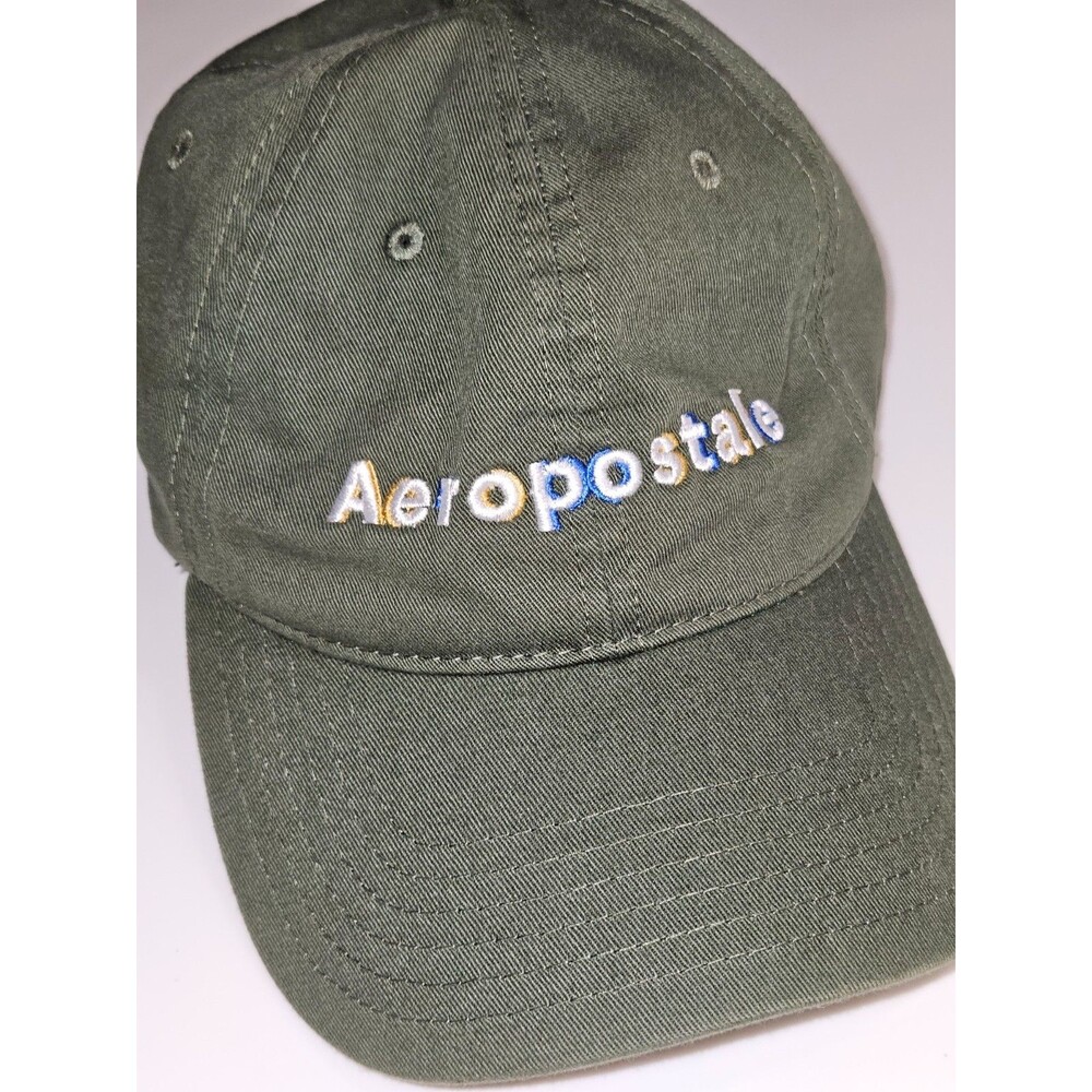 "Aeropostale 1987 NY script logo olive green relaxed fit dad hat is 100% cotton